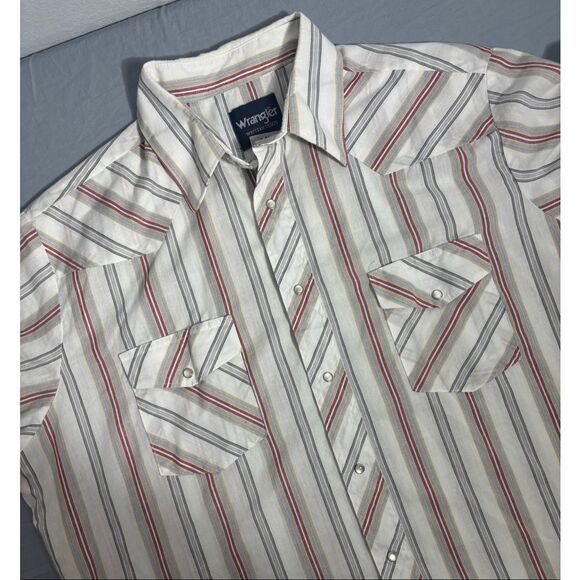 Vintage Wrangler Shirt Men's XL Striped Short Sleeve Pearl Snap Western 90s - Picture 1 of 6
